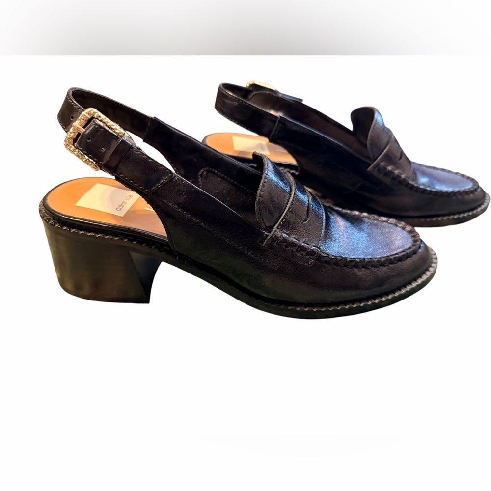 Dolce Vita Black Leather Slingback Loafer Heels